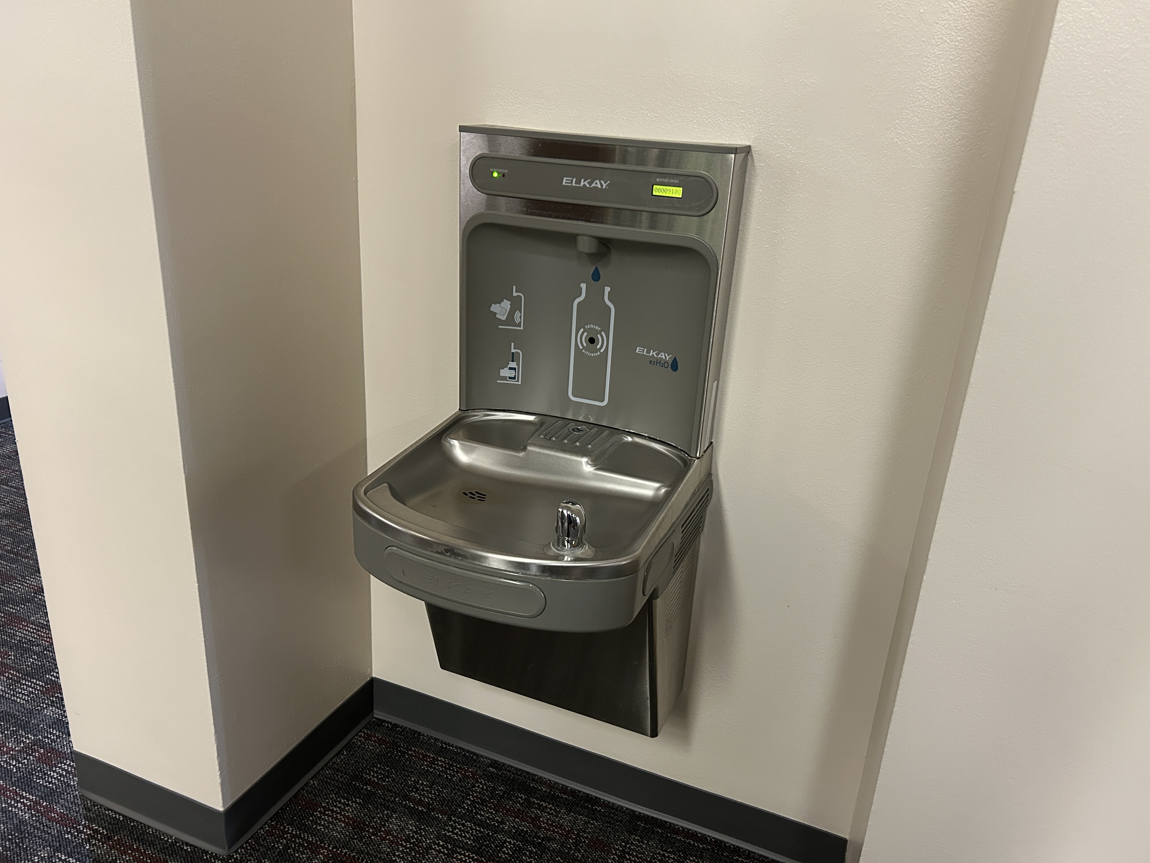 Dual water fountain and bottle refill station